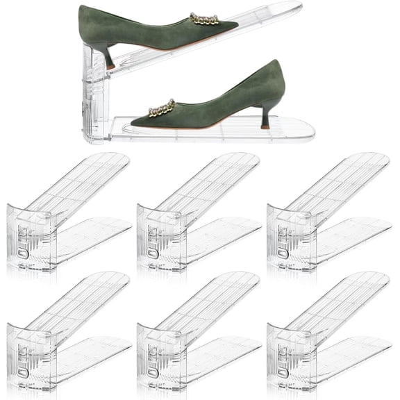 Adjustable Shoe Slots Organizer,6 Transparent Shoe Stackers Shoe Rack Holder Shoe Space Savers Double Layer Stack Shoe Racks for Closet Organization(Transparent)