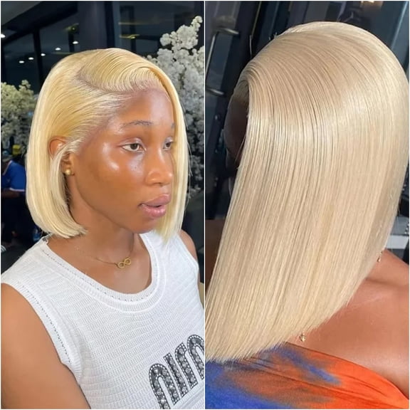 Adjustable Short Bob Lace Front Wig 8 with Honey Blonde 613 Bone Straight 14 Inch from Typpkmm