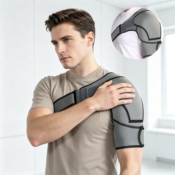 Adjustable Shoulder Brace Breathable Compression Wrap for Left Right Arm, Sports and Daily Support