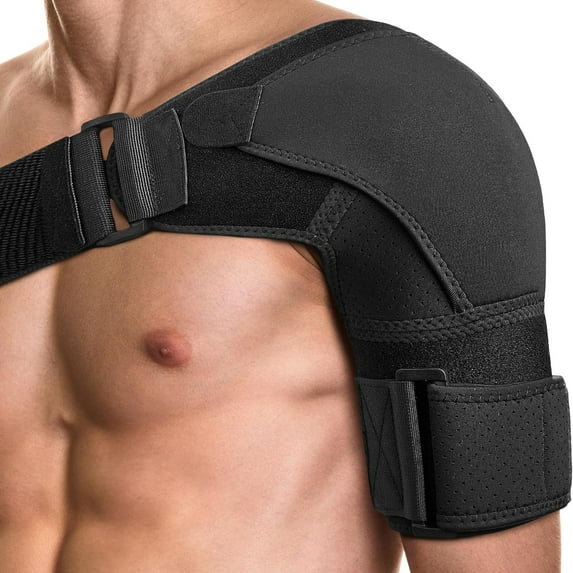 Adjustable Shoulder Brace for Men, Both Left and Right Arm, Pain Relief for Torn Rotator Cuff, Compression Support Sleeve for Dislocation, Bursitis, Tendonitis, Black, Large