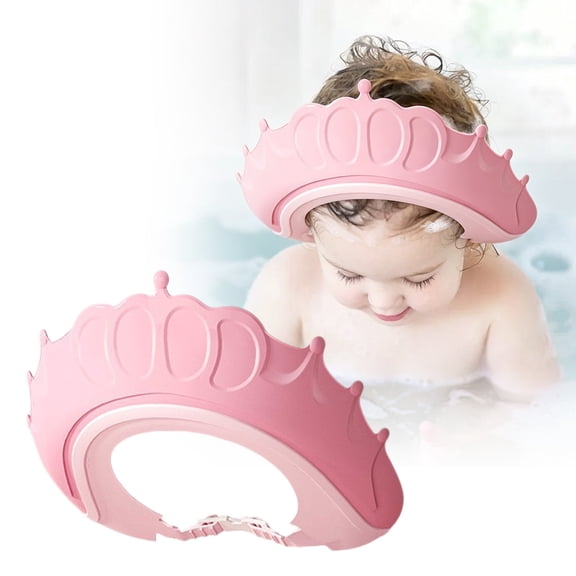 Adjustable Shower Cap,Crown Shape Kids Bath Visor for Eye & Ear Protection,5.9"×5.11",1PC,Pink