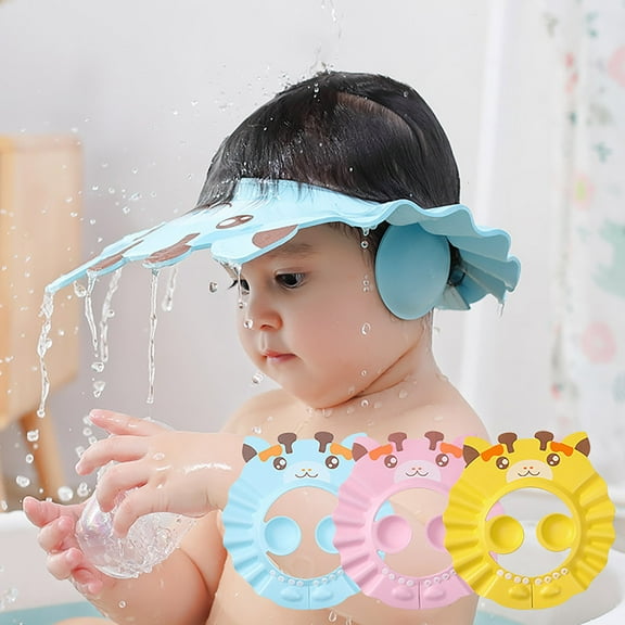 Adjustable Shower Cap for Hair Washing, Soft Safe Infant Shampoo Hat with Ear Protection, Bath Visor Shield to Prevent Water and Shampoo in Eyes, Bathing Essential for Easter Decor, 12*11in, Blue