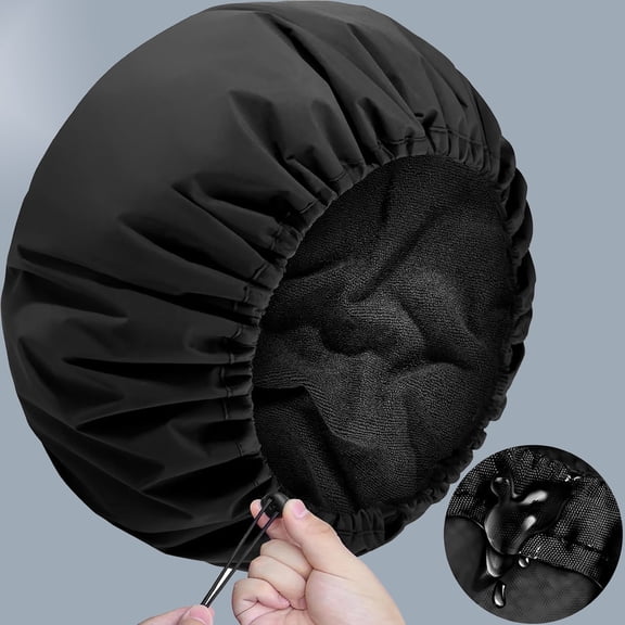 Adjustable Shower Cap with Terry Cloth Lining, Dual Waterproof Reusable for Women Men, Double Layer Soft Bath Cap for Braids, Long Hair, Locs, Dreadlocks
