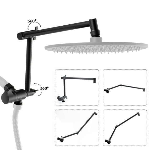 Matework Adjustable Shower Extension Arm - 16 Inch, Matte Black, Universal Thread, Flexible Height & Angle