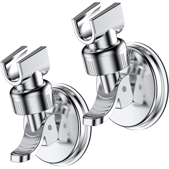 Adjustable Shower Head Holder, Bathroom Suction Cup Handheld Shower Head Bracket, Removable Handheld Showerhead & Wall Mounted Suction Bracket Chrome,2pcs,Color:Silver)