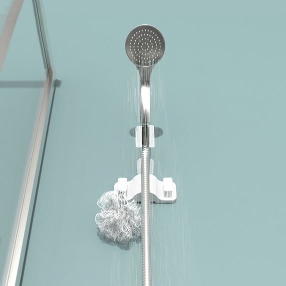 Adjustable Shower Head Holder Bracket No-Drill Wall Mount, Plastic Suction Base for Bathroom, Fits Handheld Shower Heads, White Gray