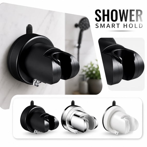Adjustable Shower Head Holder, Universal Wall Mount Bracket for Handheld Shower Head, Strong Adhesive Shower Wand Holder, No Drilling Bathroom Accessories, 1Pack Black