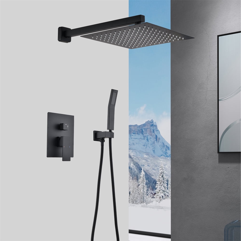 Matte Black 12-Inch Rain Shower Head with Handheld Combo