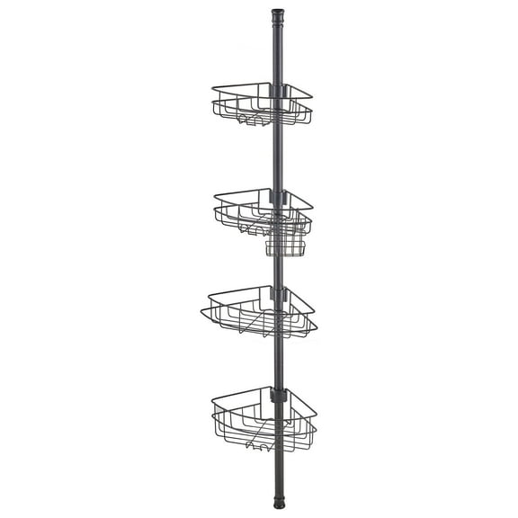Adjustable Shower Tension Pole Caddy 56 to 114 Inches High with Heavy Duty Rust Proof Tray for Bathroom