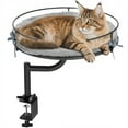thumbnail image 1 of DOMIPET Cat Desk Bed with 360° Rotation & Height Adjustment, Desk Mounted Perch Attachment, Elevated Nest Cat Bed for Table Desktop, Cat Hammock with Washable Cushions, 40LB Capacity, 1 of 8