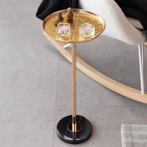 Adjustable Side Table, Small Tea Martini Table, Gold, Natural Marble Decorative Pedestal End Table for Display and Storage    RR