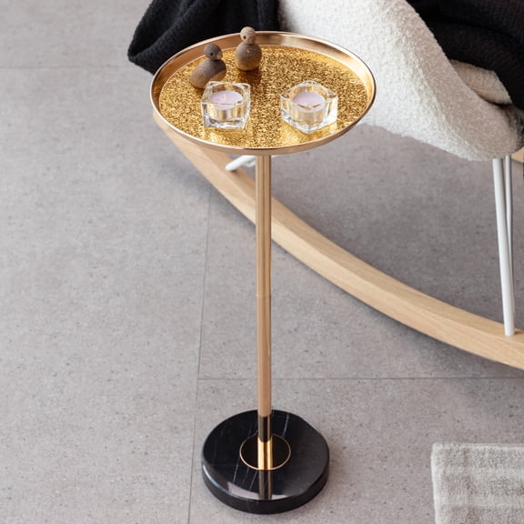 Adjustable Side Table, Small Tea Martini Table, Gold, Natural Marble Decorative Pedestal End Table for Display and Storage
