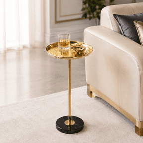 Adjustable Side Table, Small Tea Martini Table, Gold, Natural Marble Decorative Pedestal End Table for Display and Storage