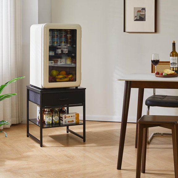 Adjustable Side Table with Drawers, Refrigerator Table, Square Coffee Table, Large Printer Stand, End Table Black YD-TM156B