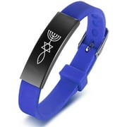 DAILYDOLLARS Adjustable Silicone Messianic Jewish Christian Bracelet for Women Men Teens, Jerusalem Seal Star of David Menorah Christ Fish Amulet Symbolic Bangle Wristband for Protection,Blue