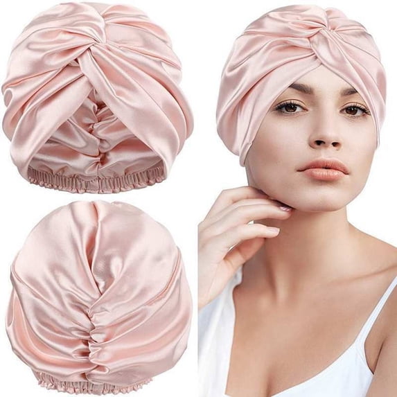 Bathroom Adjustable Silk Satin Hair Bonnet for Sleeping Double Layer Hair Wrap Turban Unisex for Curly Straight Long Hair One Size