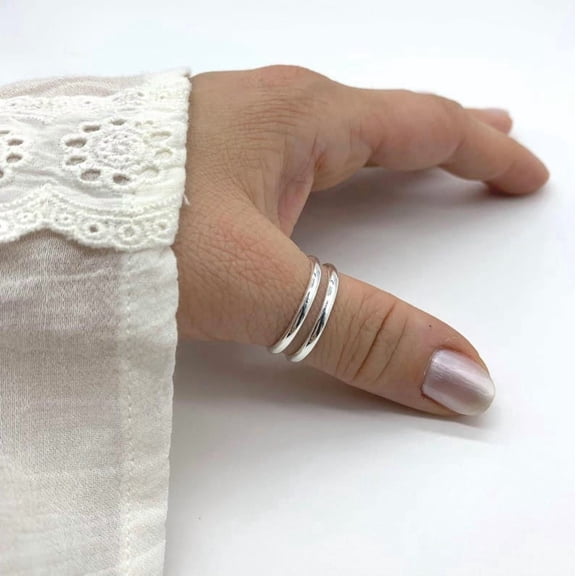 Adjustable Silver Ring | Sterling Silver Band With Double Layer Geometric Design