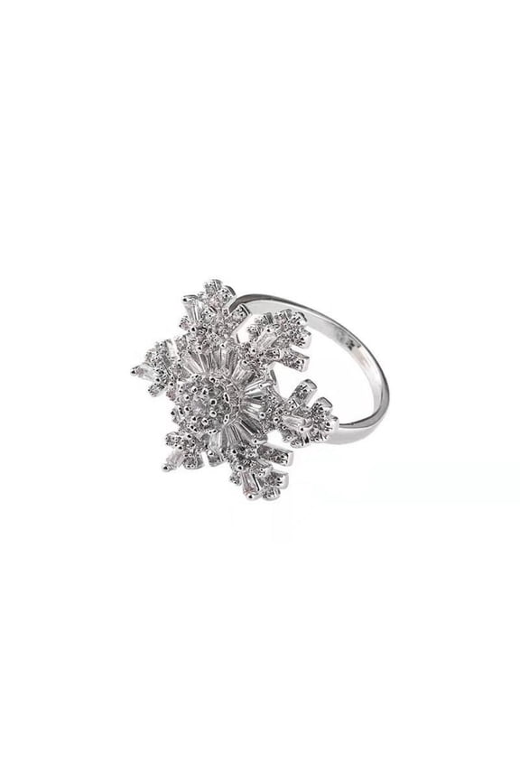Silver Snowflake Ring Adjustable Metal Fashion Ring Creative Design Premium Ring High-End Ring