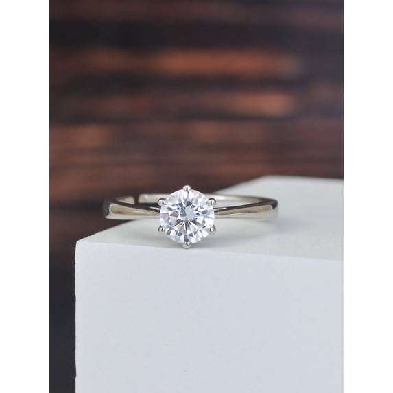 Adjustable Silver Solitaire Ring, Moissanite Ring, April Birthstone Ring, 925 Sterling Silver Vintage Ring for Women
