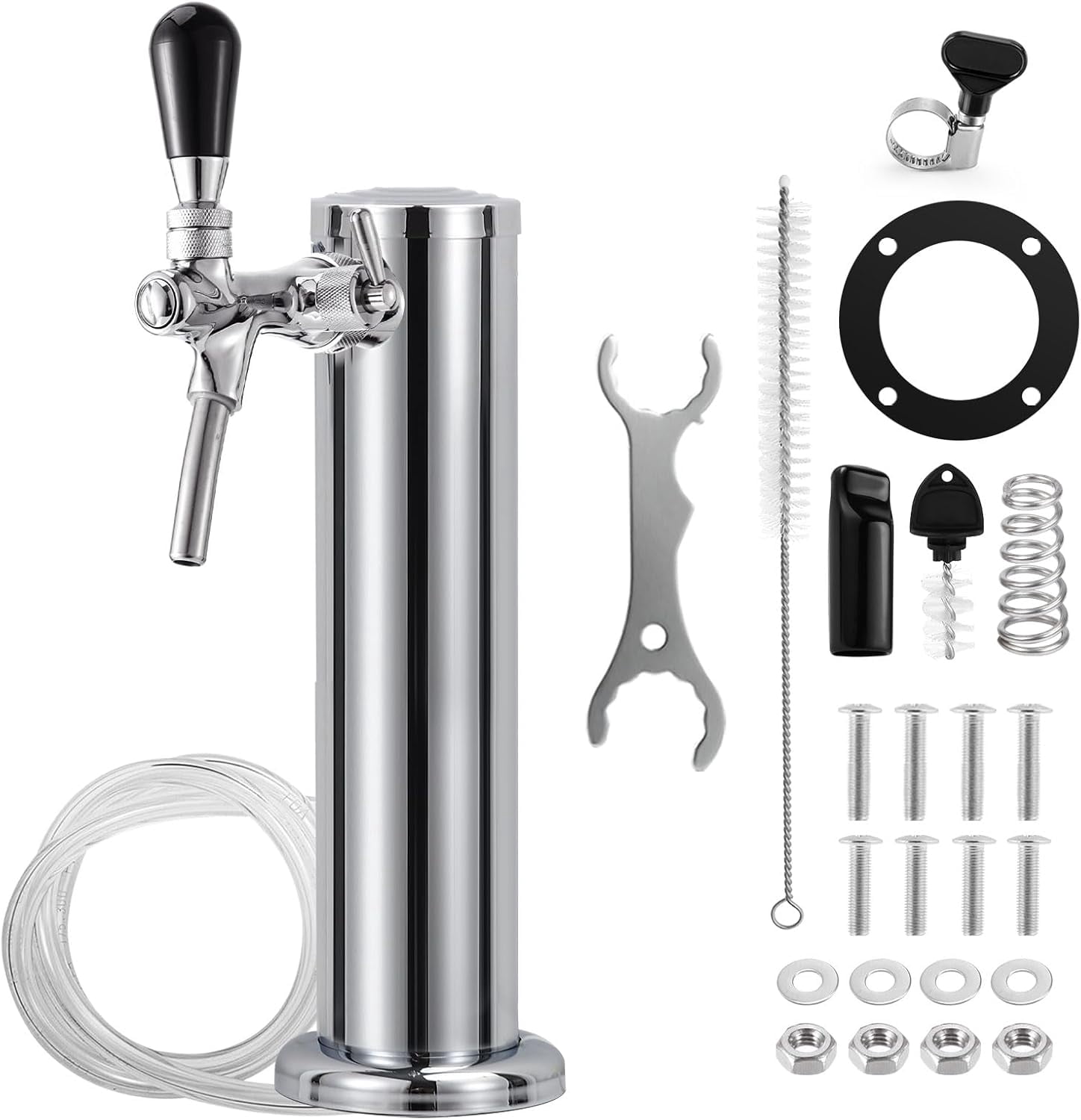 Adjustable Single Tap Tower Kegerator Tower, Draft Beer Tower Keg Tower with Kegerator Parts, Stainless Steel Core Pre-assembled Beer Line Beer Tower Dispenser for Homebrew