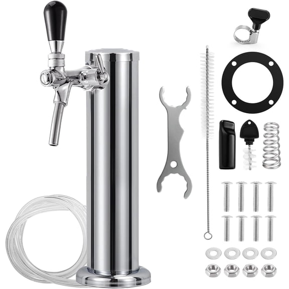Adjustable Single Tap Tower Kegerator Tower, Draft Beer Tower Keg Tower with Kegerator Parts, Stainless Steel Core Pre-assembled Beer Line Beer Tower Dispenser for Homebrew