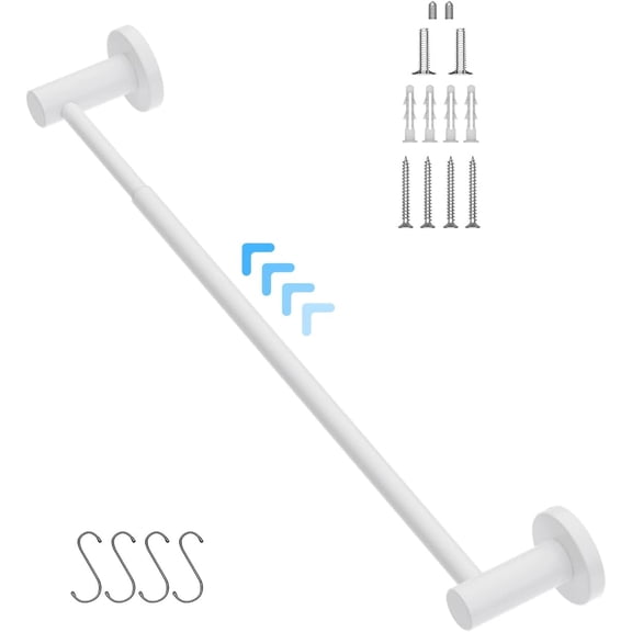 Adjustable Single Towel Bar 16 to 27.6 Inch, Oil Rubbed White Finished Stainless Steel Bath Holder, Wall Mounted Rail for Bathroom Kitchen Washroom, 1" Diameter Rod with Hook