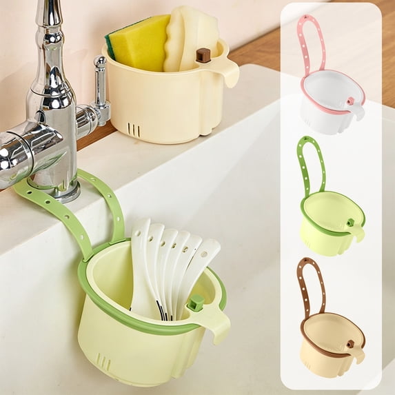 Adjustable Sink Drain Basket Plastic Hanging Colander for Kitchen Food Scraps Sponges and Vegetable Rinsing