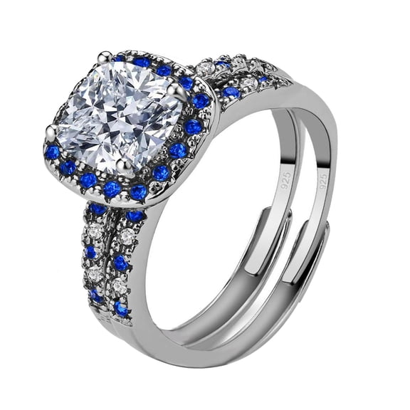 Adjustable Size 1.5ct CZ 925 Sterling Silver Wedding Ring Set for Women Female Ring