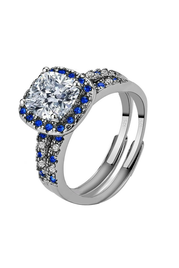 Adjustable Size 1.5ct CZ 925 Sterling Silver Wedding Ring Set for Women Female Ring