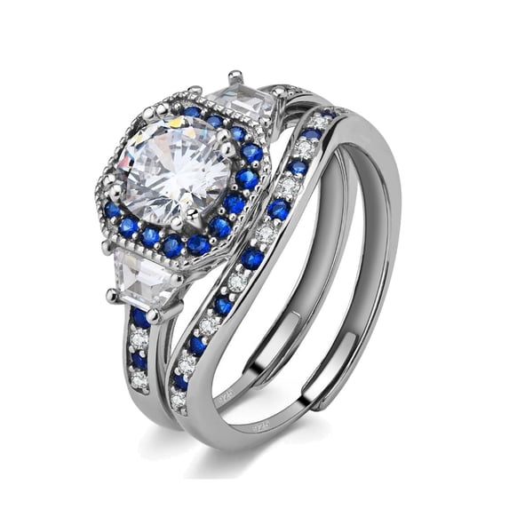 Adjustable Size 1.5ct CZ 925 Sterling Silver Wedding Ring Set for Women Female Ring