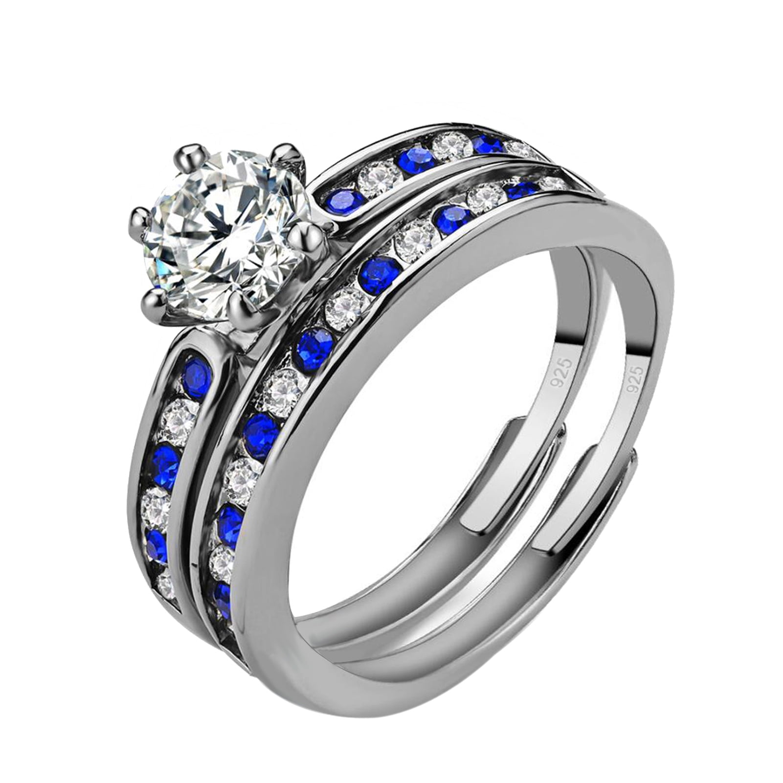 Adjustable Size 1.5ct CZ 925 Sterling Silver Wedding Ring Set for