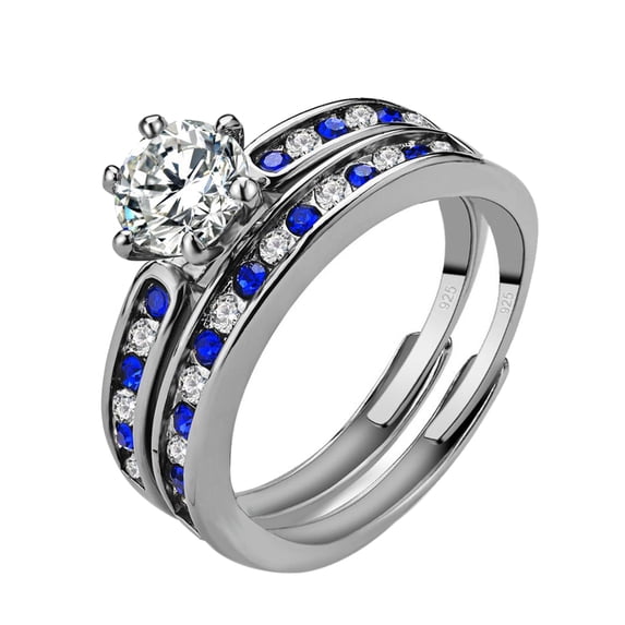 Adjustable Size 1.5ct CZ 925 Sterling Silver Wedding Ring Set for Women Female Ring