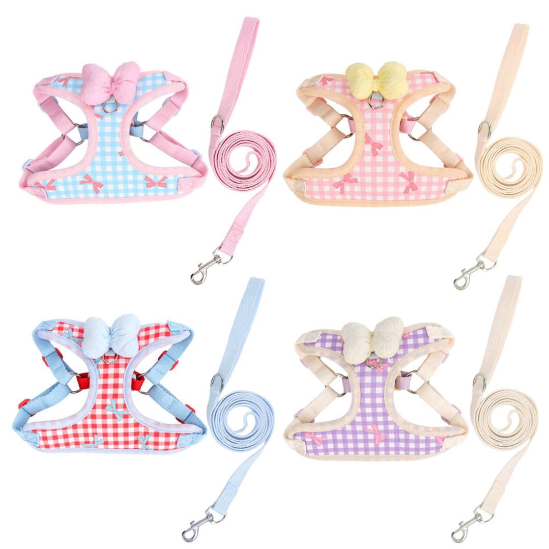 Adjustable Size Checkered Bowknot No Pull Dog Harness And Leash Set 2 ...