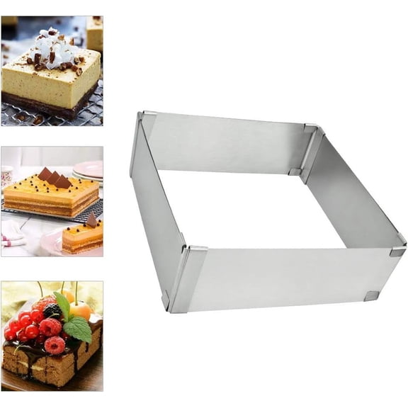 Professional Baking Tool, Retractable Square Cake Mould with Non-Stick Coating, Stainless Steel Pastry Rings for Customizable Cakes, Easy to Clean and Heat Resistant