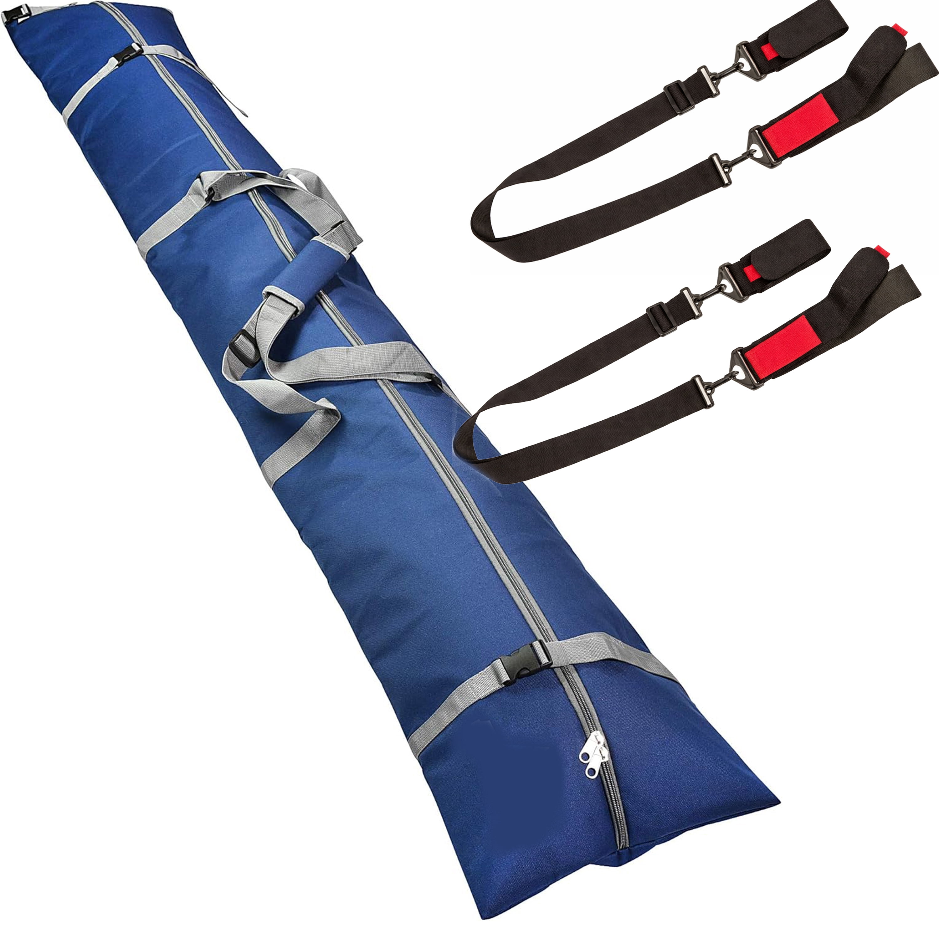 Adjustable Ski Bag with Padded Protection + Ski Carrier Strap Set – Travel Ski Storage Bag with Shoulder Strap and Hook-and-Loop Ski & Pole Carrier Bundle