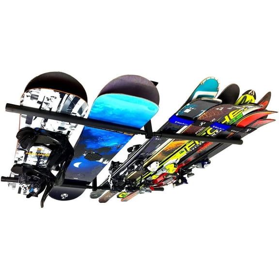 Adjustable Ski and Snowboard Ceiling Rack, Overhead Storage Mount, Double Sided