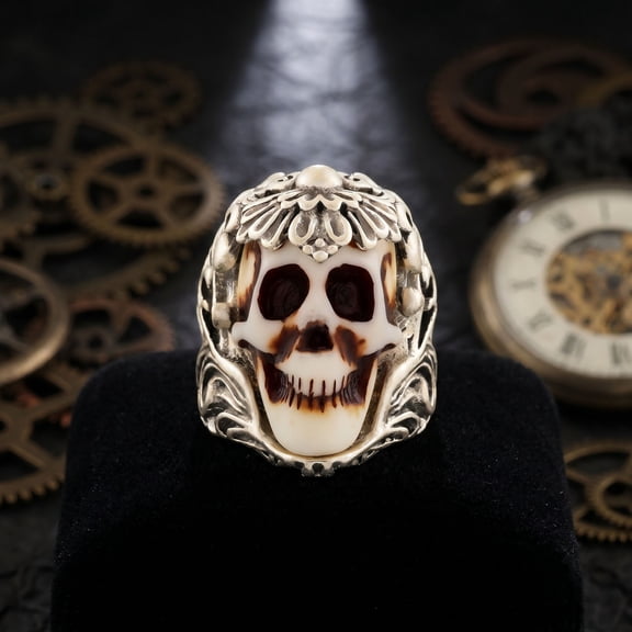 Adjustable Skull Ring, Halloween Themed Open Finger Band, Gothic Skeleton Head Jewelry, Spooky Fashion Accessory for Party Daily Outfit Decoration