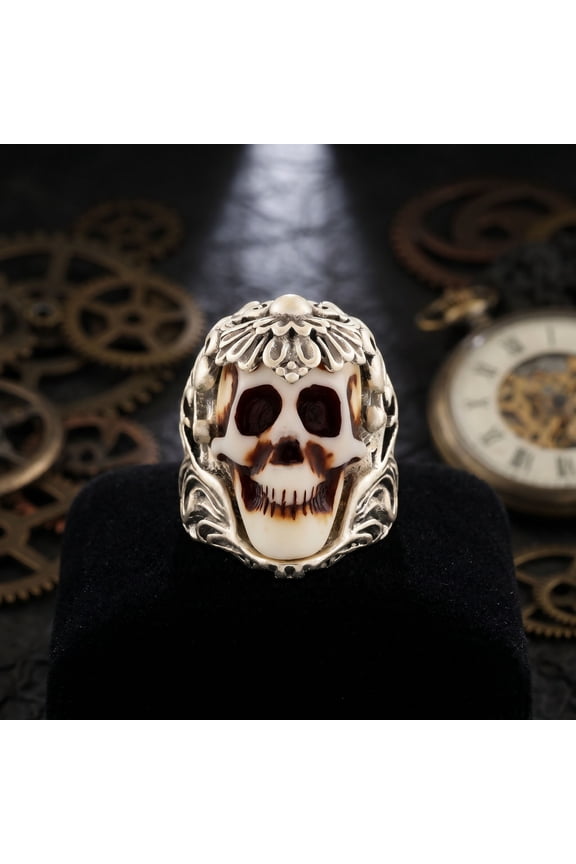 Adjustable Skull Ring  Vintage Gothic Open Finger Ring for Halloween, Biker & Punk Style Fashion Accessories