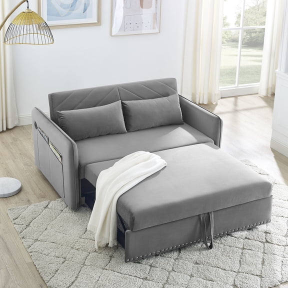 Adjustable Sleeper With , High Foam, Velvet & Convenient Side Pocket For Living Room Covering, 2 Pillows Storage