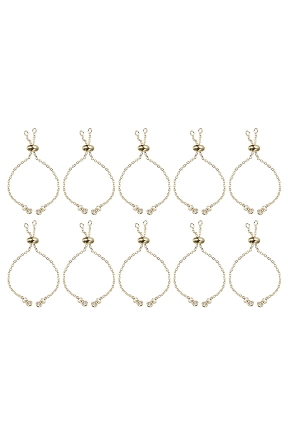 Adjustable Slider Bracelets, 10Pack O Link Extender Connecting Chains with Rhinestone Ends (Light Golden)