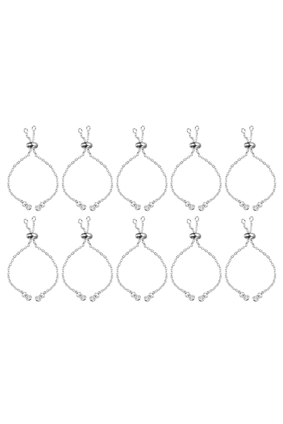 Adjustable Slider Bracelets, 10Pack O Link Extender Connecting Chains with Rhinestone Ends (Silver Tone)