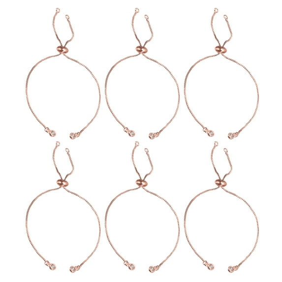 Adjustable Slider Bracelets, 6Pack Box Extender Connecting Chains with Rhinestone Ends (Rose Golden)