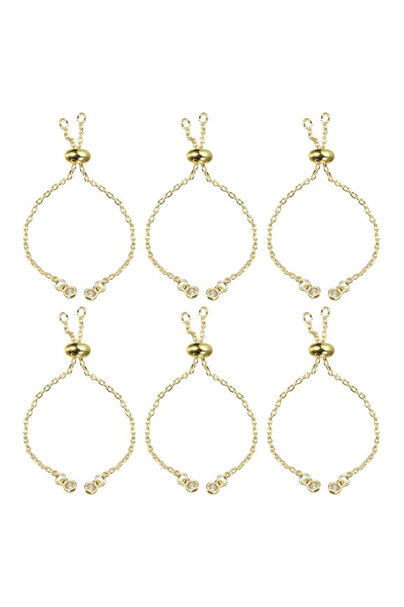 Adjustable Slider Bracelets, 6Pack O Link Extender Connecting Chains with Rhinestone Ends (Gold Tone)