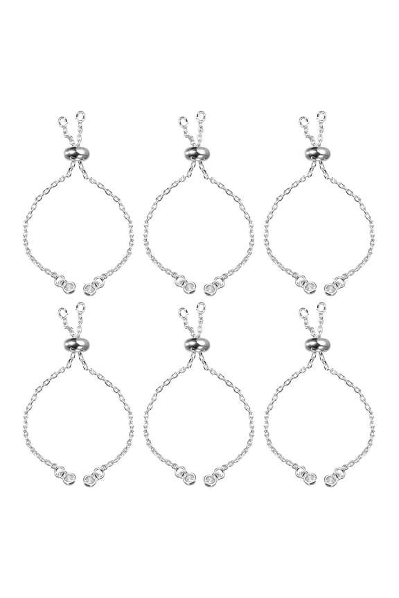 Adjustable Slider Bracelets, 6Pack O Link Extender Connecting Chains with Rhinestone Ends (Silver Tone)