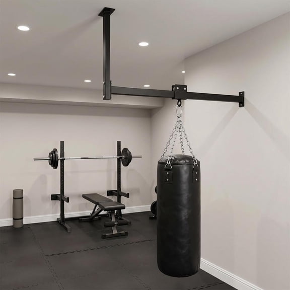 Adjustable Sliding Heavy Bag Hanger 44" Rail, Wall Ceiling Mounted Sandbag Bracket with Roller System, 300 LBS Load Capacity for Home Boxing Gym(No Bag)