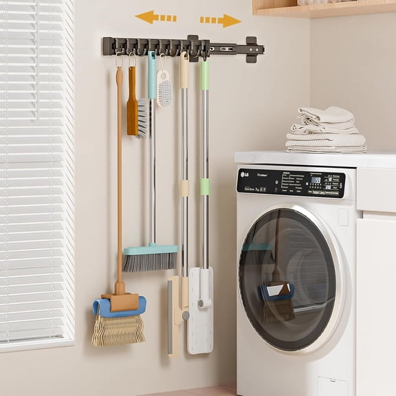 Adjustable Sliding Hook Storage Organizer for Brooms and Mops 16.14 Inch