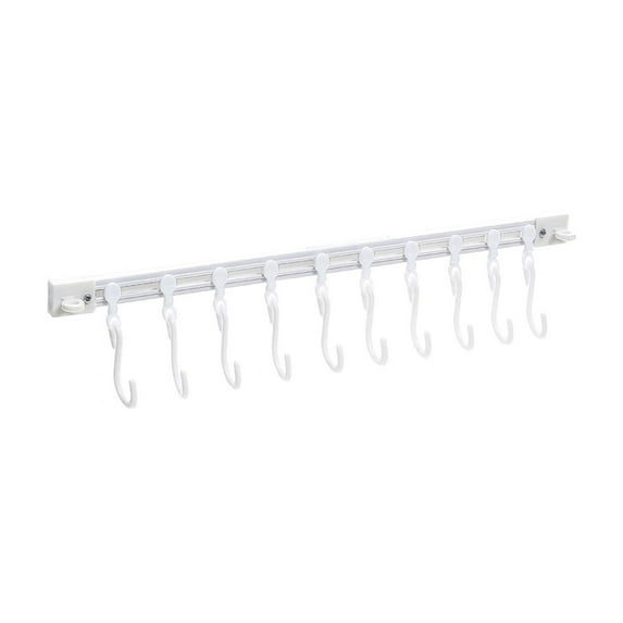 Adjustable Sliding Rail Hooks for Kitchen Utensils, Pots, and Pans - Wall Mounted Storage Rack with No-Drill Installation