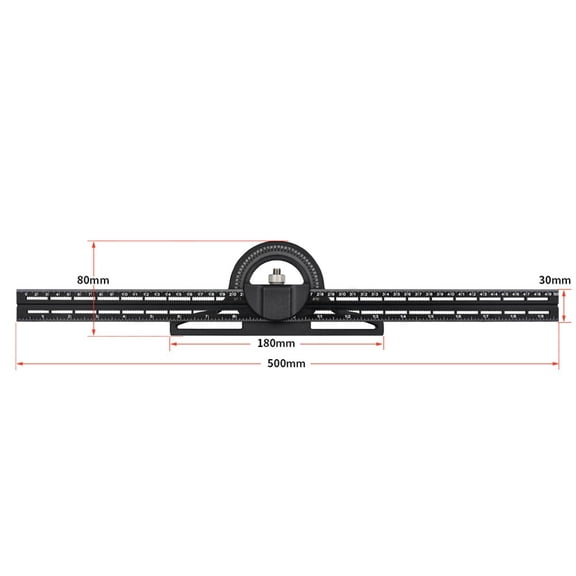 Adjustable Sliding Square Ruler with Rotating Protractor Head for Repeated Angular Verification and Edge Alignment in Construction Projects (500mm)