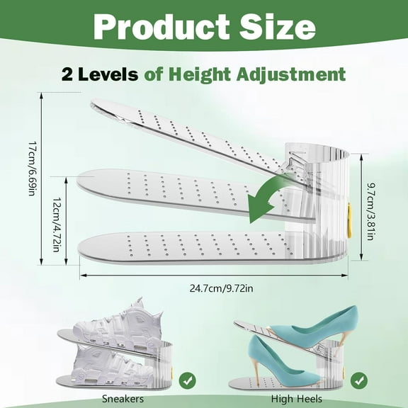 Adjustable Slot Organizer for Pairs of Shoes, Space Saver, Double Deck Riser Rack, Closet Organizer (Clear, 20 Pack)