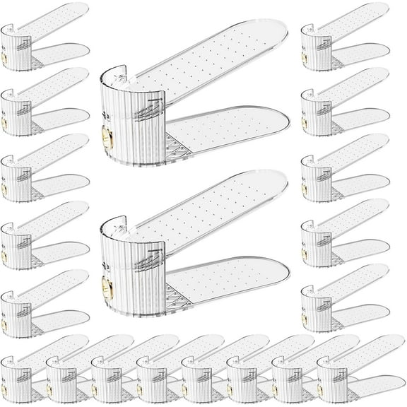 Adjustable Slot Organizer for Pairs of Shoes, Space Saver, Double Deck Riser Rack, Closet Organizer (Clear, 20 )